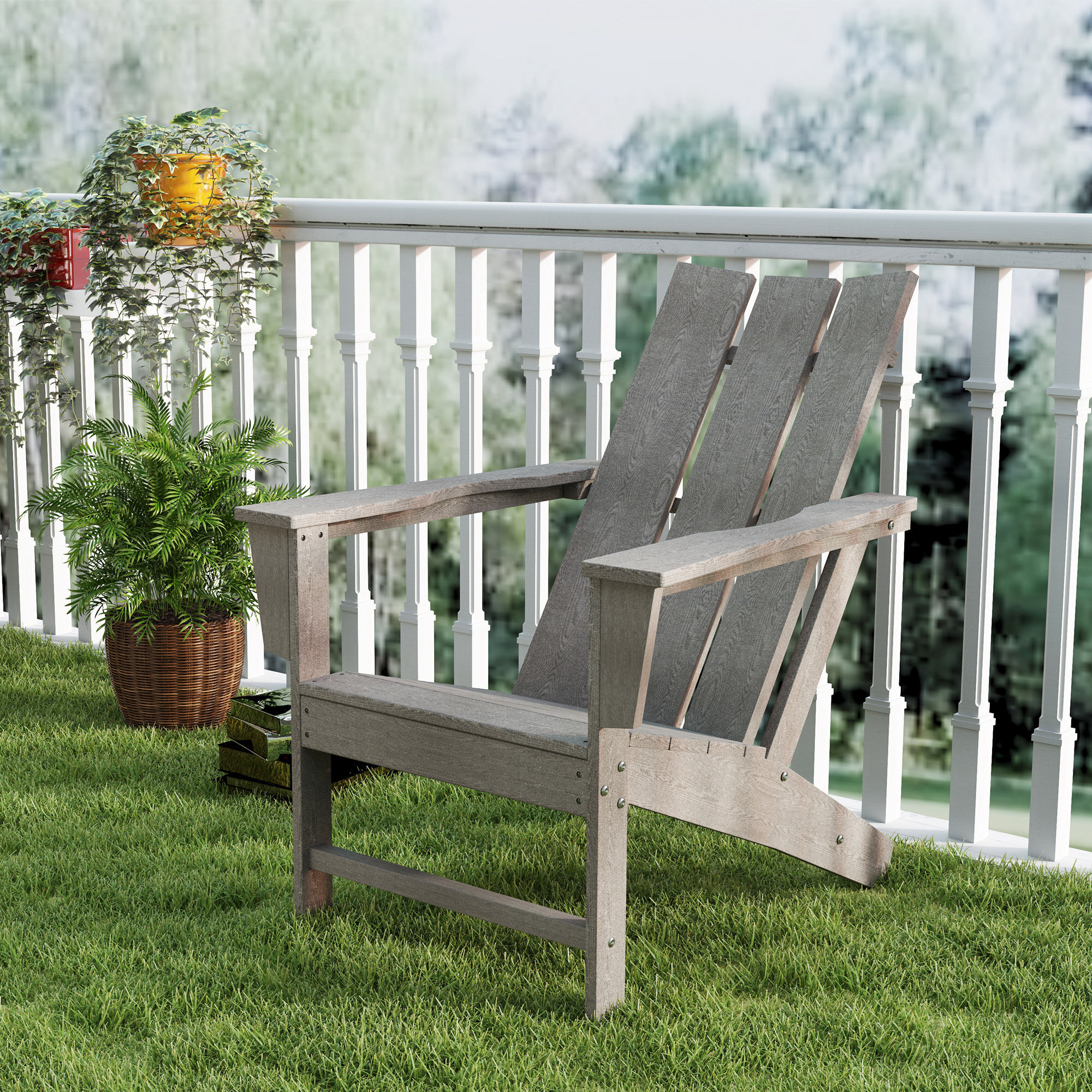 Silla Adirondack Exterior Silla de Jardín con Asiento Extra Ancho Carga 120 kg para Patio Terraza Balcón 75x83x90 cm Gris Oscuro