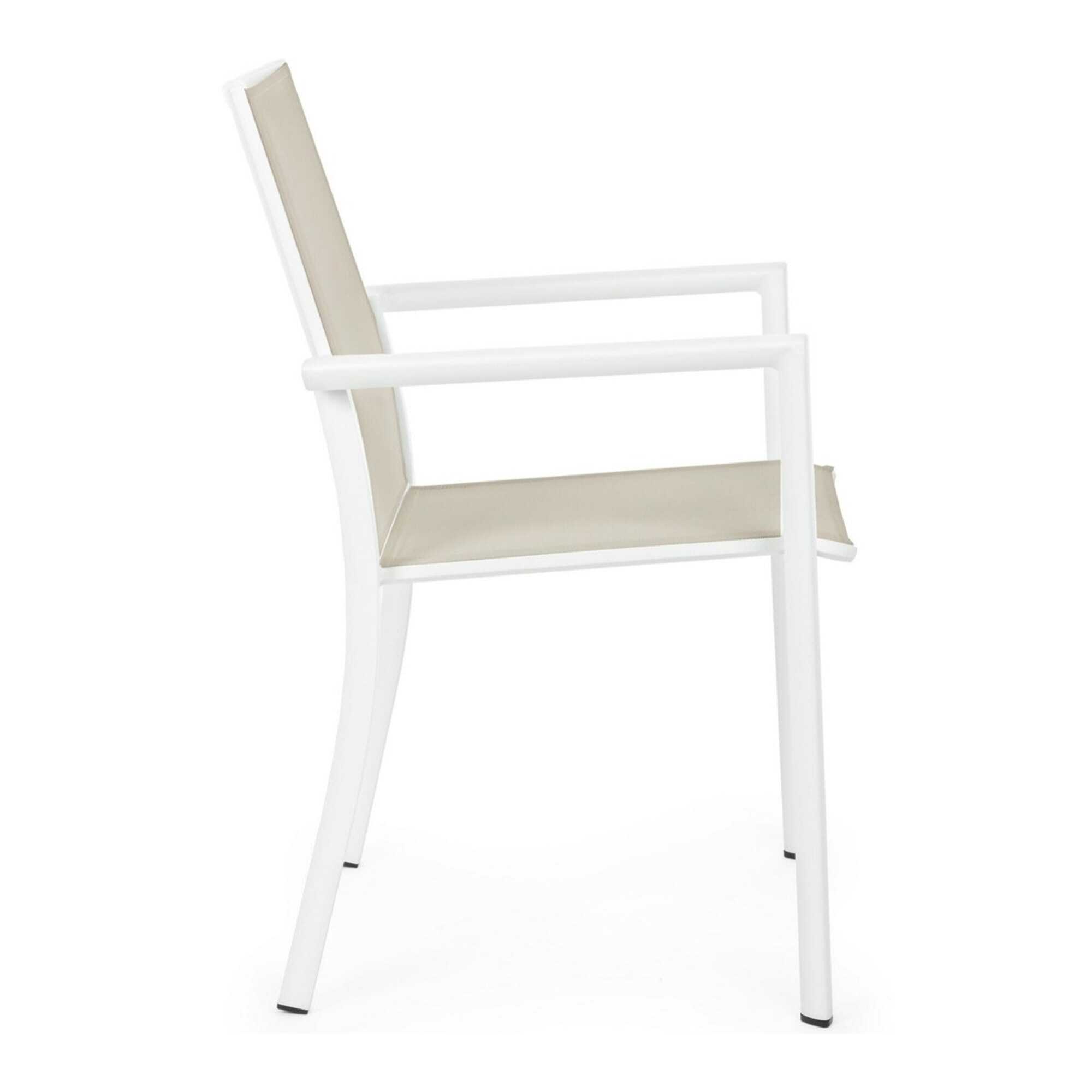 Set 4 sedie da giardino KONNOR in textilene beige e struttura in alluminio bianco