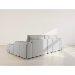 Yulin - Canapé d'angle droit 4 places convertible avec coffre en tissu bouclette - Gris clair