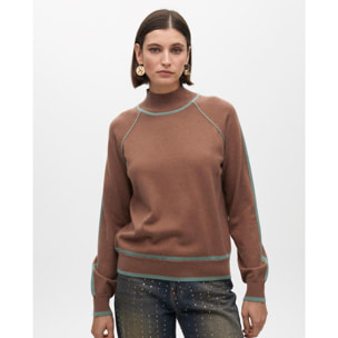 Maglione collo alto bordi a contrasto