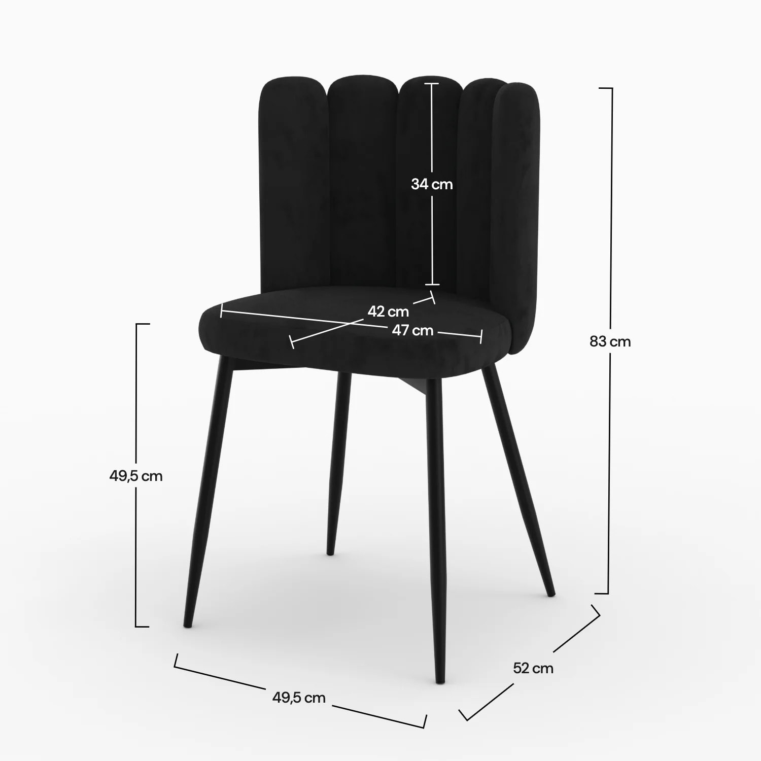 Chaise en velours noir et pieds en métal noir - Rosy