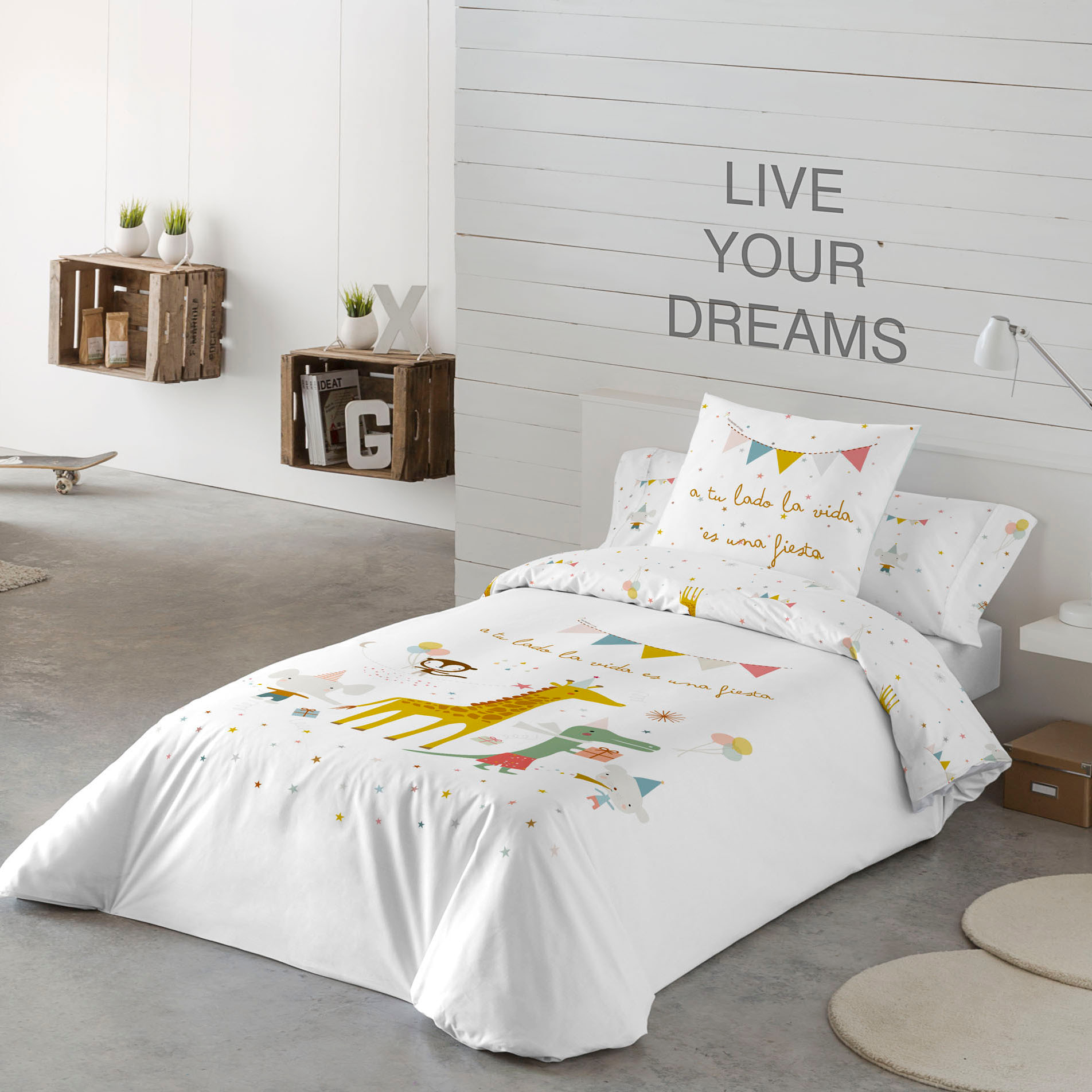 Haciendo el Indio - Funda Nórdica Estampada - Reversible - Infantil - Cierre Solapa - 100% Algodón - Incluye 1 Funda de Almohada - Fiesta