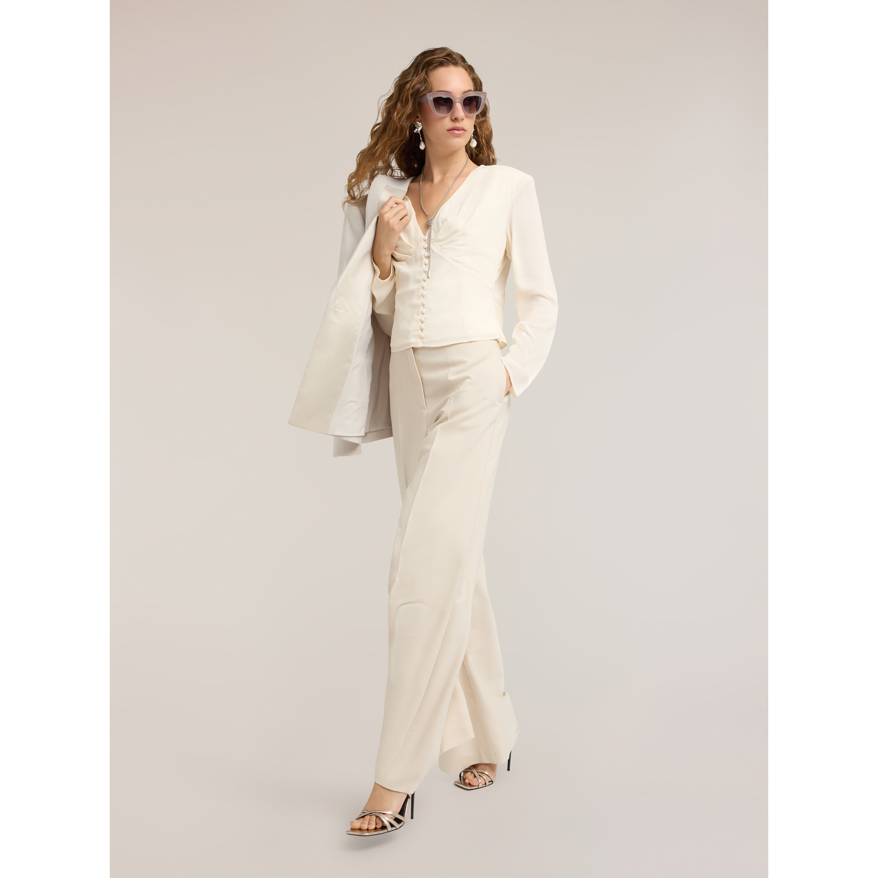 Motivi - Camicia in crêpe de chine con bottoni foderati - Bianco