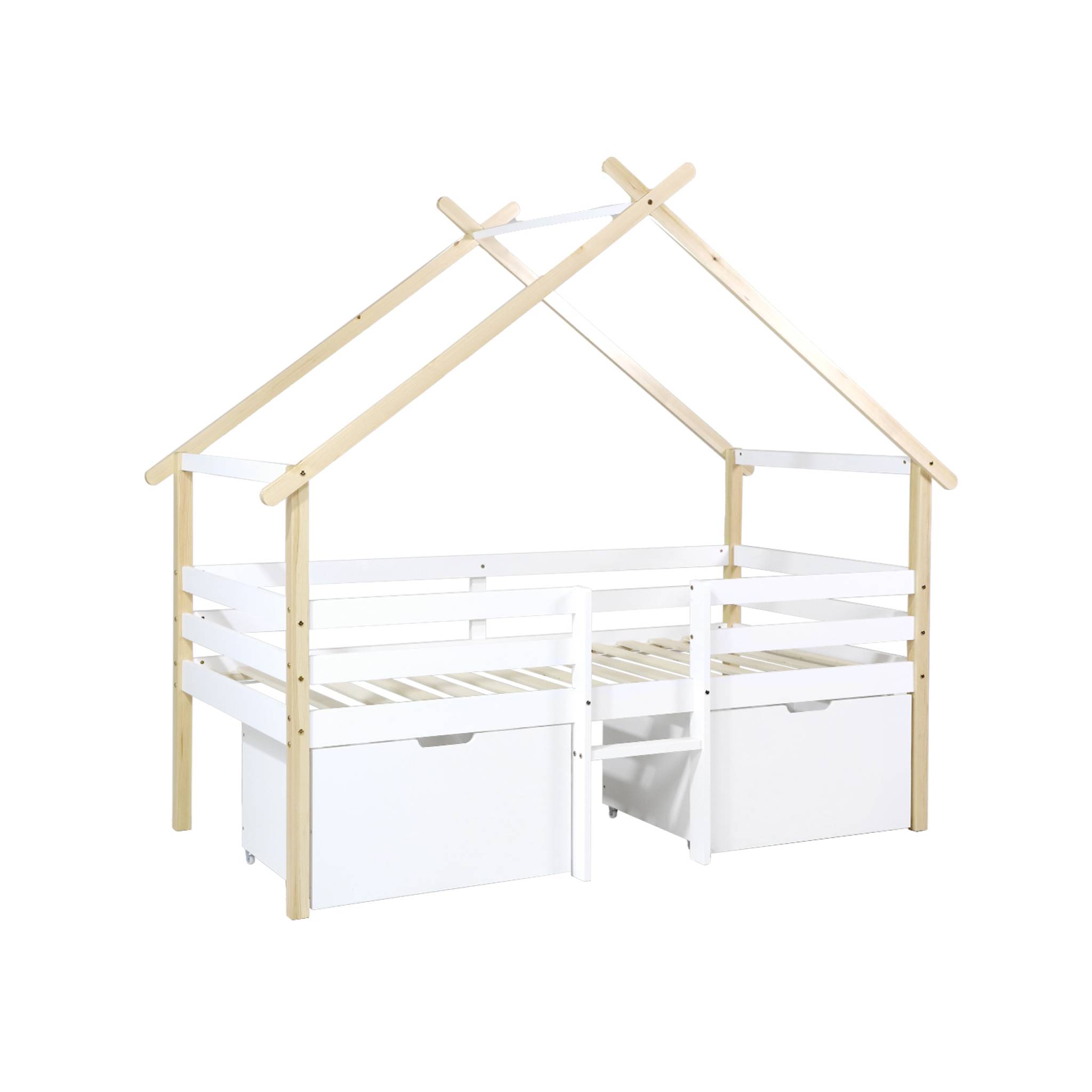 Lit cabane enfant 90 x 190 cm bois de pin sommier à lattes inclus et 2 tiroirs SIENNA