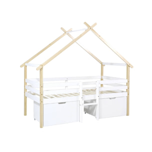 Lit cabane enfant 90 x 190 cm bois de pin sommier à lattes inclus et 2 tiroirs SIENNA