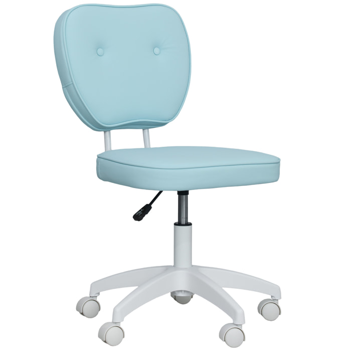 Silla de Escritorio Tapizada en PU Silla de Oficina Giratoria con Altura Ajustable sin Brazos Carga 120 kg para Estudio Dormitorio 46x59x82-92 cm Azul Claro