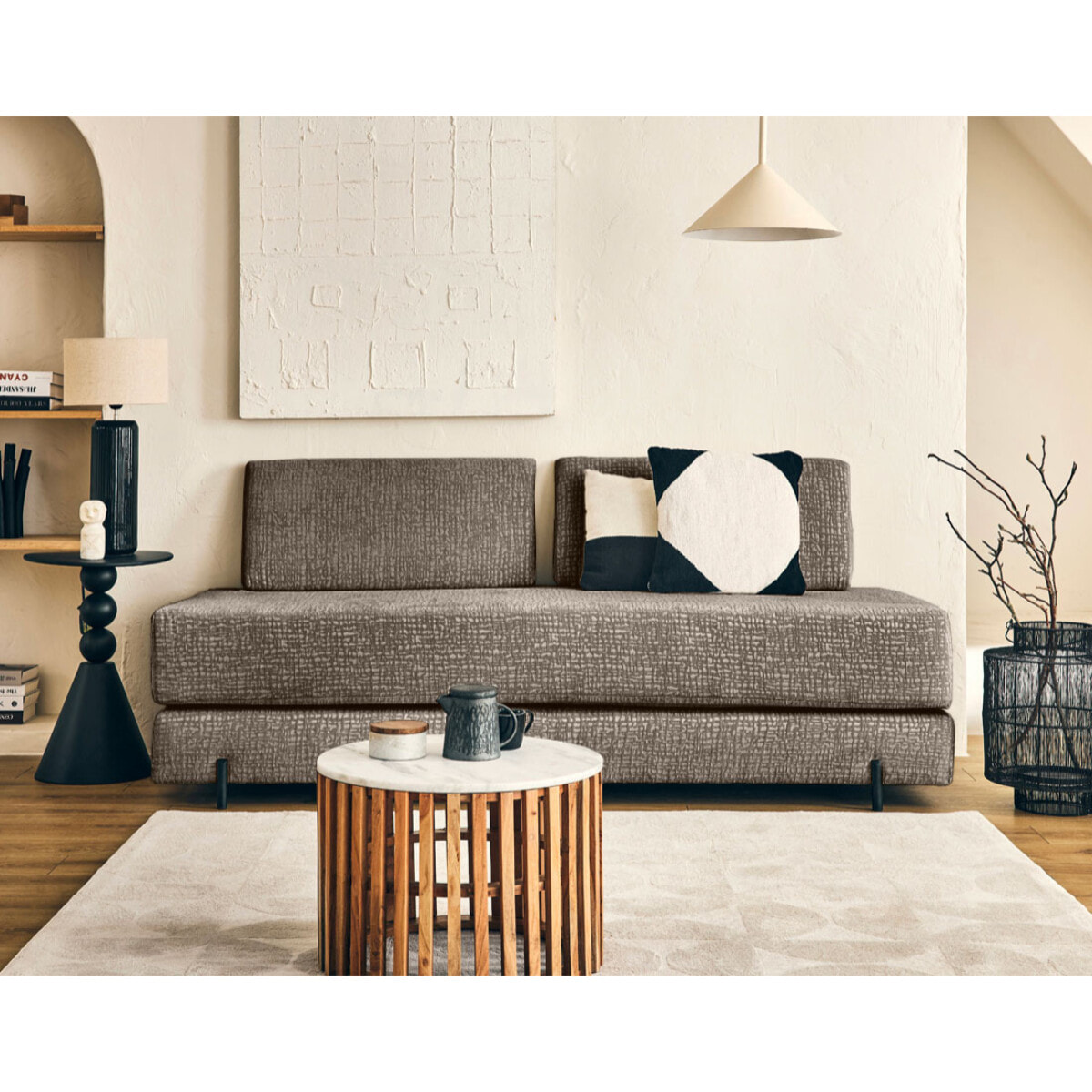 Brescia - banquette 3 places convertible en tissu velours relief - Taupe