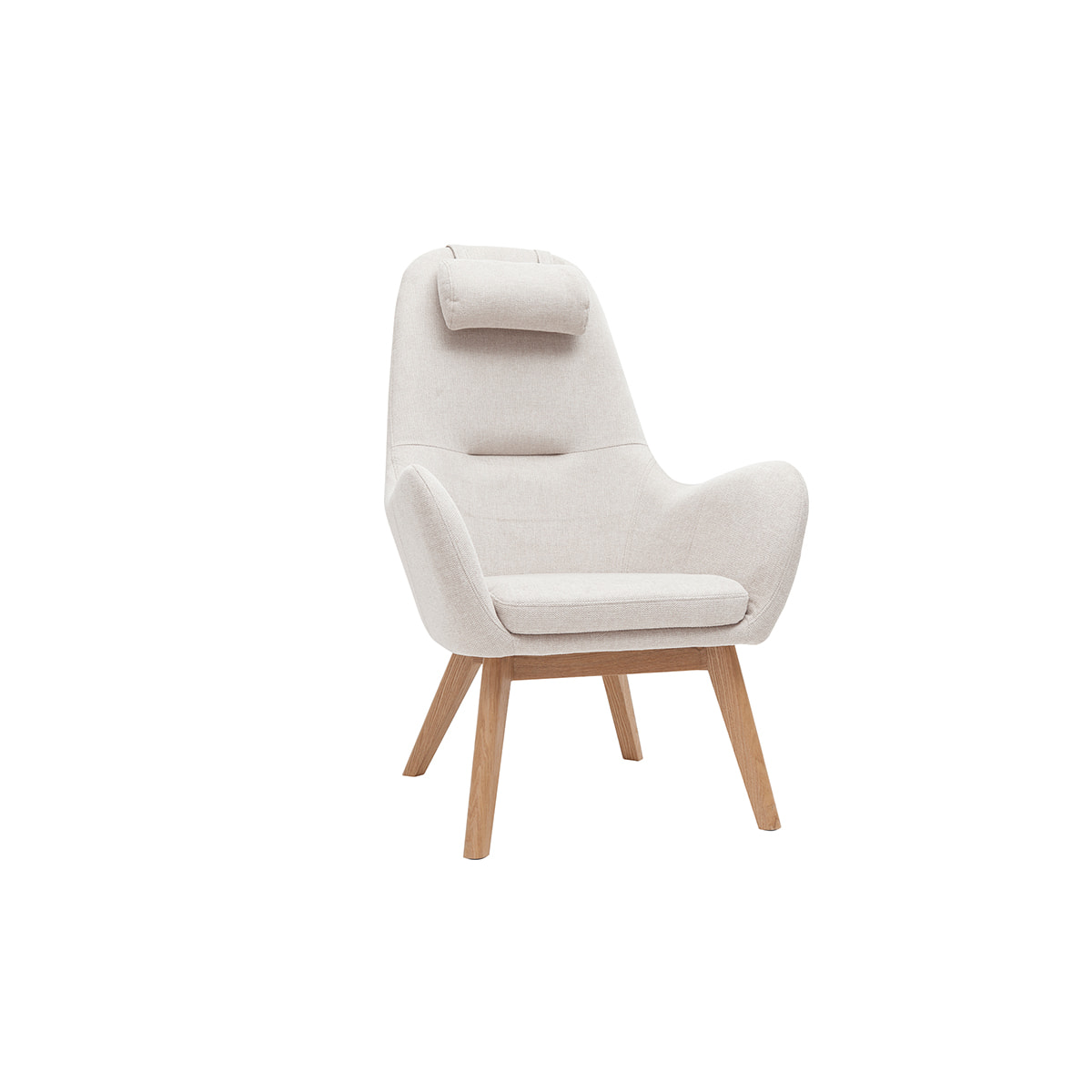 Fauteuil scandinave en tissu beige et bois clair MANIA