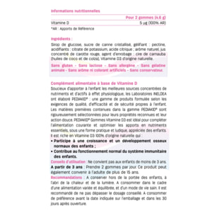 PEDIAKID - Gommes Vitamine D3 - Renforcement des défenses naturelles - Dès 3 ans - Couvre 100% des apports journaliers recommandés - 60 gommes