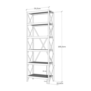 Libreria Dpoll, Scaffale da ufficio, Mobile portalibri, Biblioteca, 50x30h180 cm, Quercia e Nero