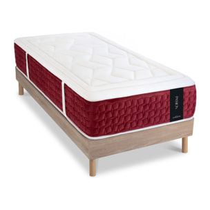 Ensemble Matelas Hybride Passion & Sommier Kit Bois, Ressorts Ensachés & Mémoire de Forme, 32 cm, Accueil Moelleux, Soutien Ferme