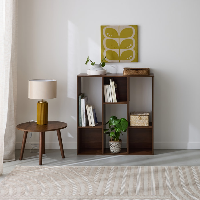 Etagère bibliothèque décor bois 3 étagères 6 compartiments PIETER