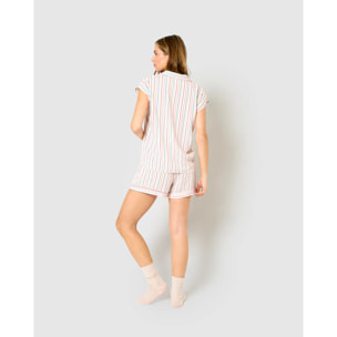Pigiama corto a camicia in viscosa a righe rosa serene