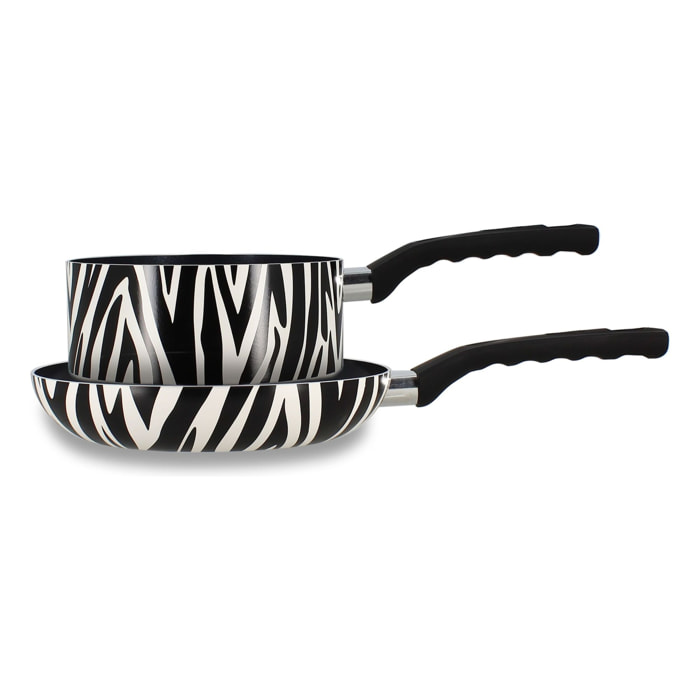 Lot de poêle et casserole en aluminium à motif zèbre - tous feux ANIMALS