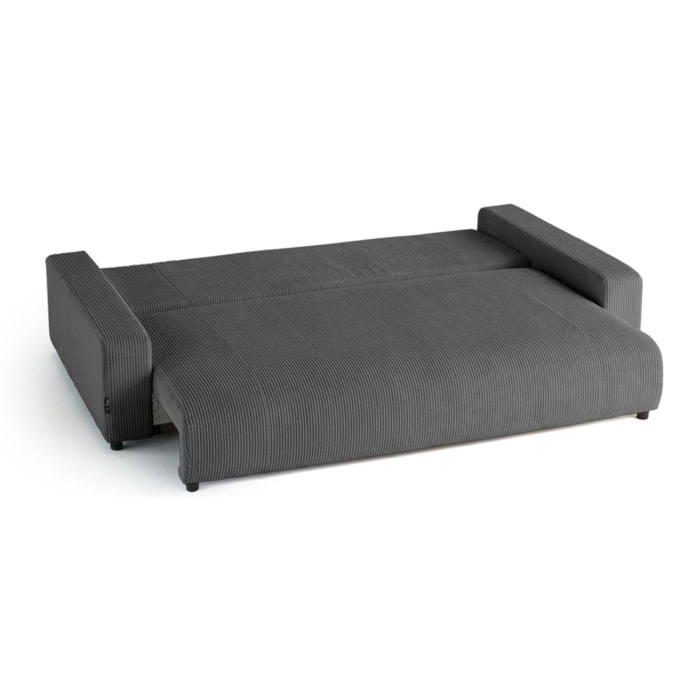 Pivoine - canapé droit 3 places - convertible avec coffre - en velours côtelé - Gris foncé