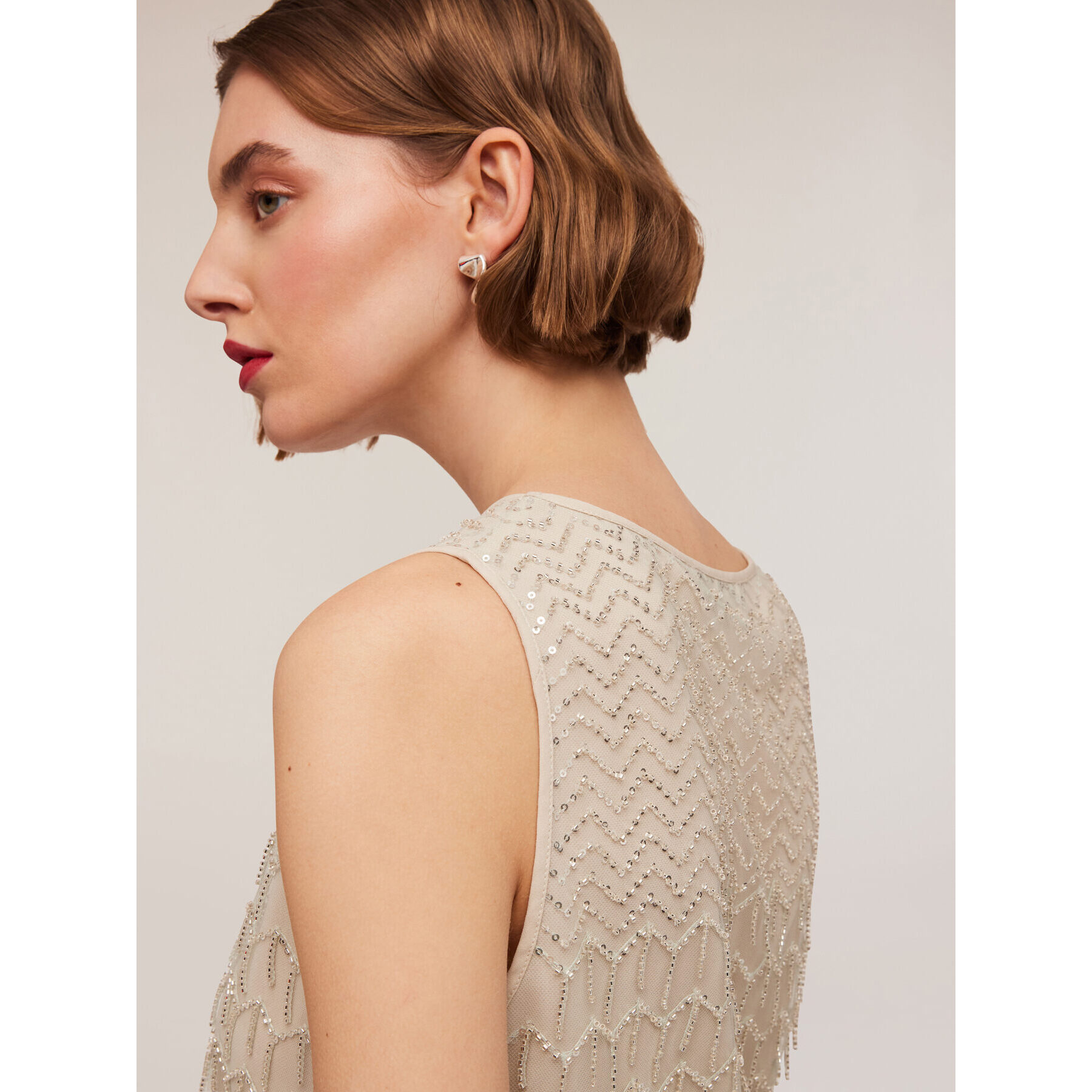 Motivi - Besticktes Top mit Fransen - Beige