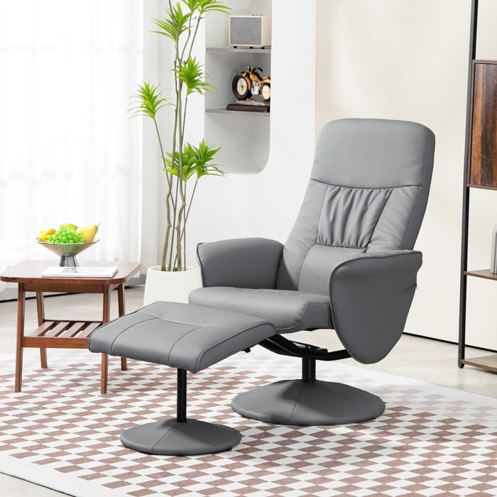 Fauteuil relax inclinable pivotant style contemporain avec repose-pied revêtement synthétique gris