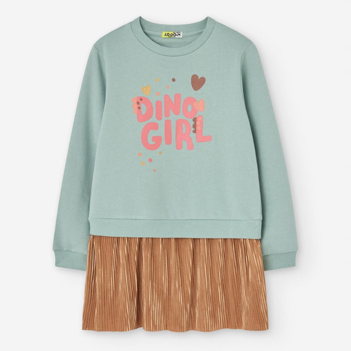 Vestido - 100% algodón - verde aguamarina y marrón