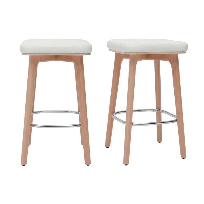 Tabourets de bar blancs et bois clair 65 cm (lot de 2) GRAMMA