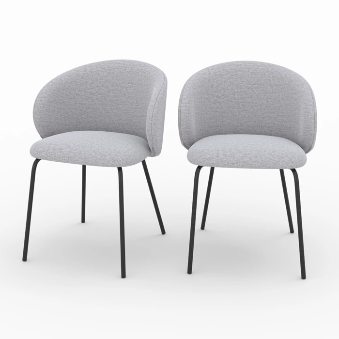Lot de 2 chaises en tissu gris clair et pieds en métal noir - Victoria