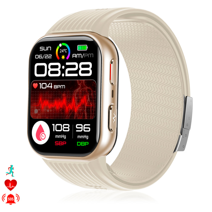 Smartwatch TK67. Llamadas Bluetooth con funciones avanzadas de salud: temperatura corporal, ECG, micro examen físico y presión arterial mediante bomba de inflado y bolsa de aire.