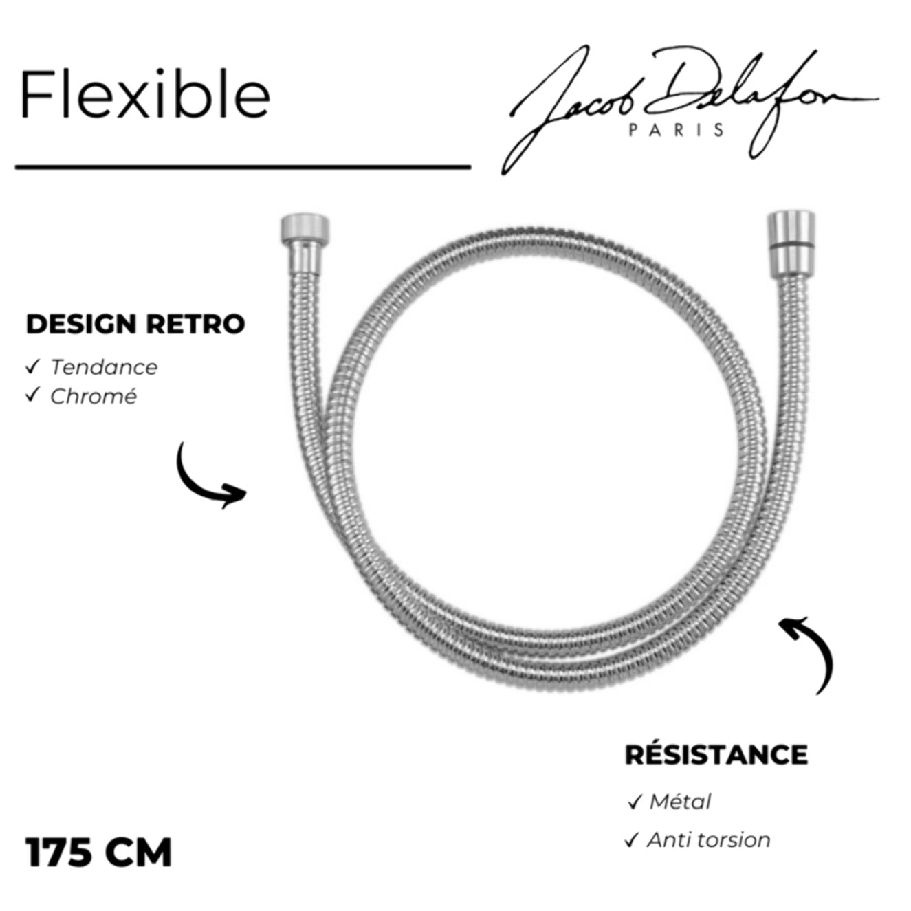 Pommeau de douche Shift+ carré 2 jets chromé + flexible 175 cm métal