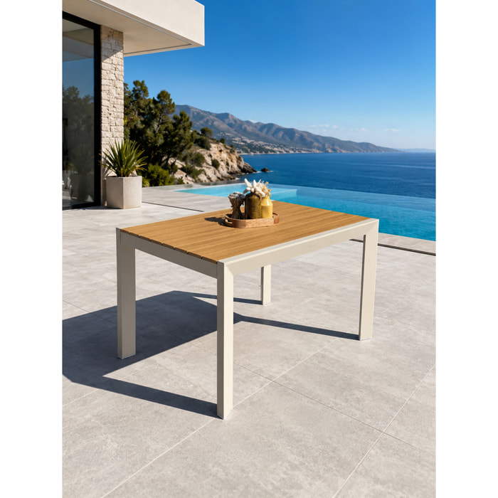 TONGA - Table de jardin 4 places en alu plateau polywood  aspect bois