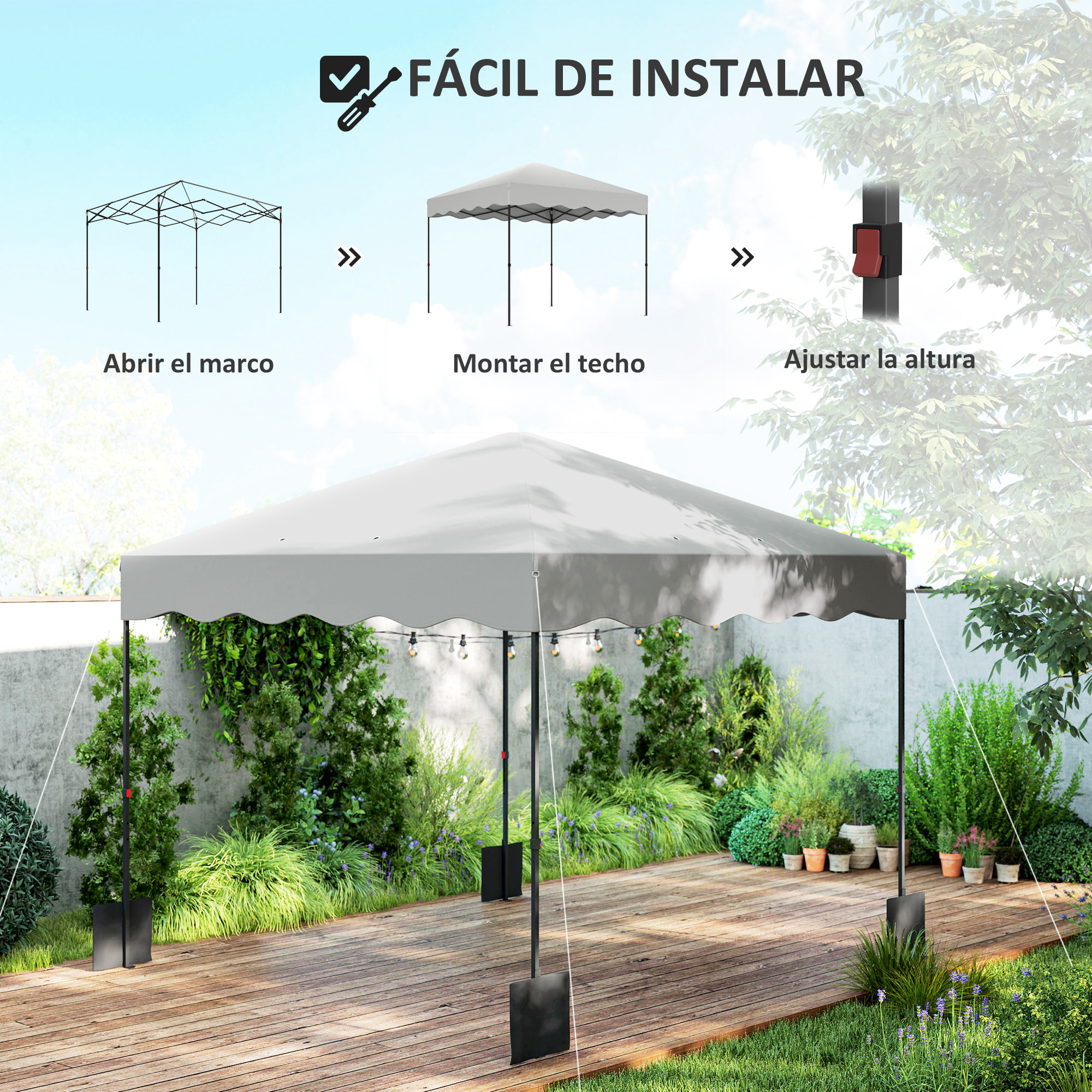 Carpa Plegable Pop-up Gazebo 3x3 m Cenador Plegable con Protección UV 50+ Altura Ajustable Bolsa de Arena y Bolsa con Ruedas para Camping Fiestas Blanco