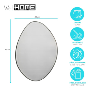 WELL HOME Espejo rectangular diseño variado de pared 47x35x1,5cm con gancho trasero para entrada o dormitorio