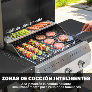 Barbacoa de Gas BBQ Gas con 3 Quemadores 9 kW Barbacoa Portátil con Termómetro Mesas Laterales Plegables Estante Rejilla Calentadora Especiero Parrilla Recogedor Grasa 2 Ruedas Ganchos Negro