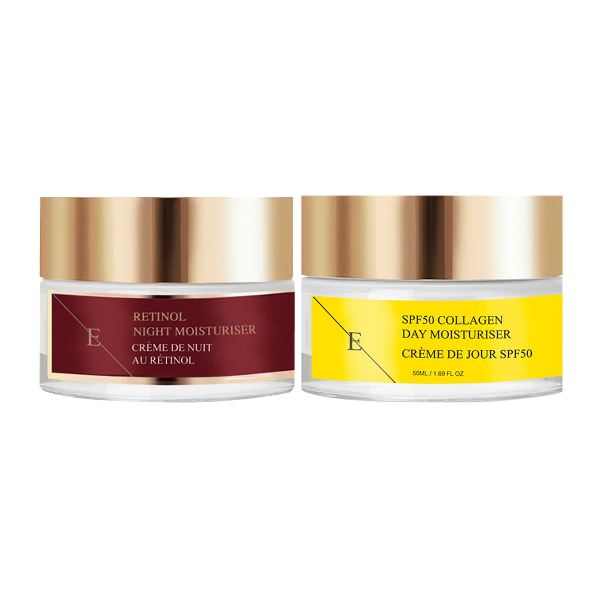 Crema hidratante de noche con retinol + crema de día con colágeno SPF