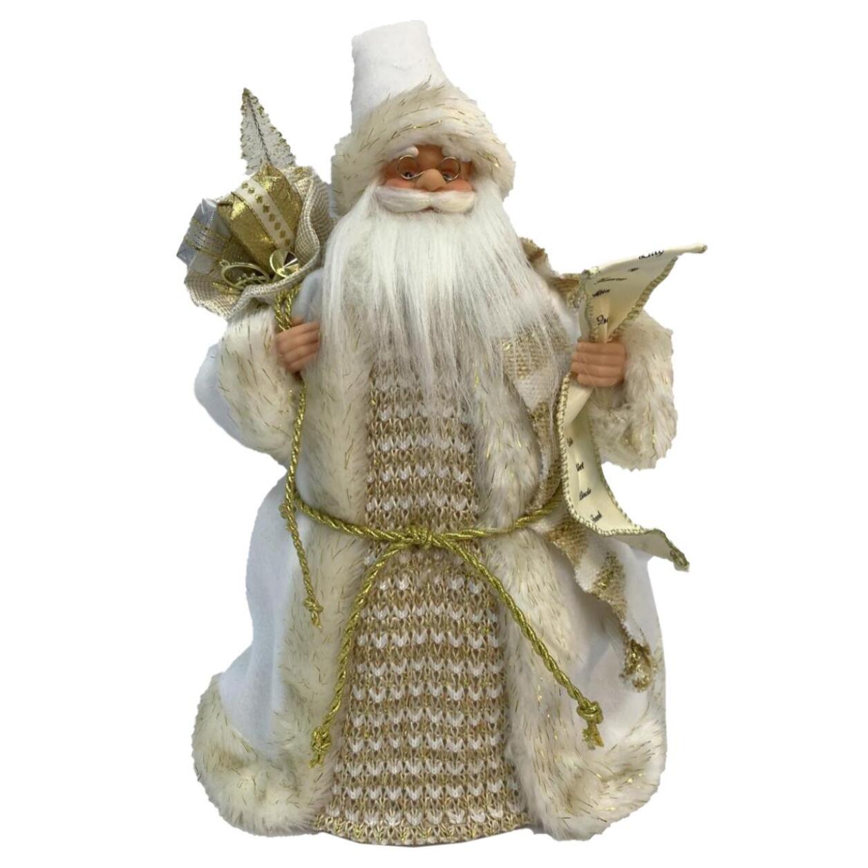 Puntale in tessuto Babbo Natale con regali bianco oro cm20x11h30