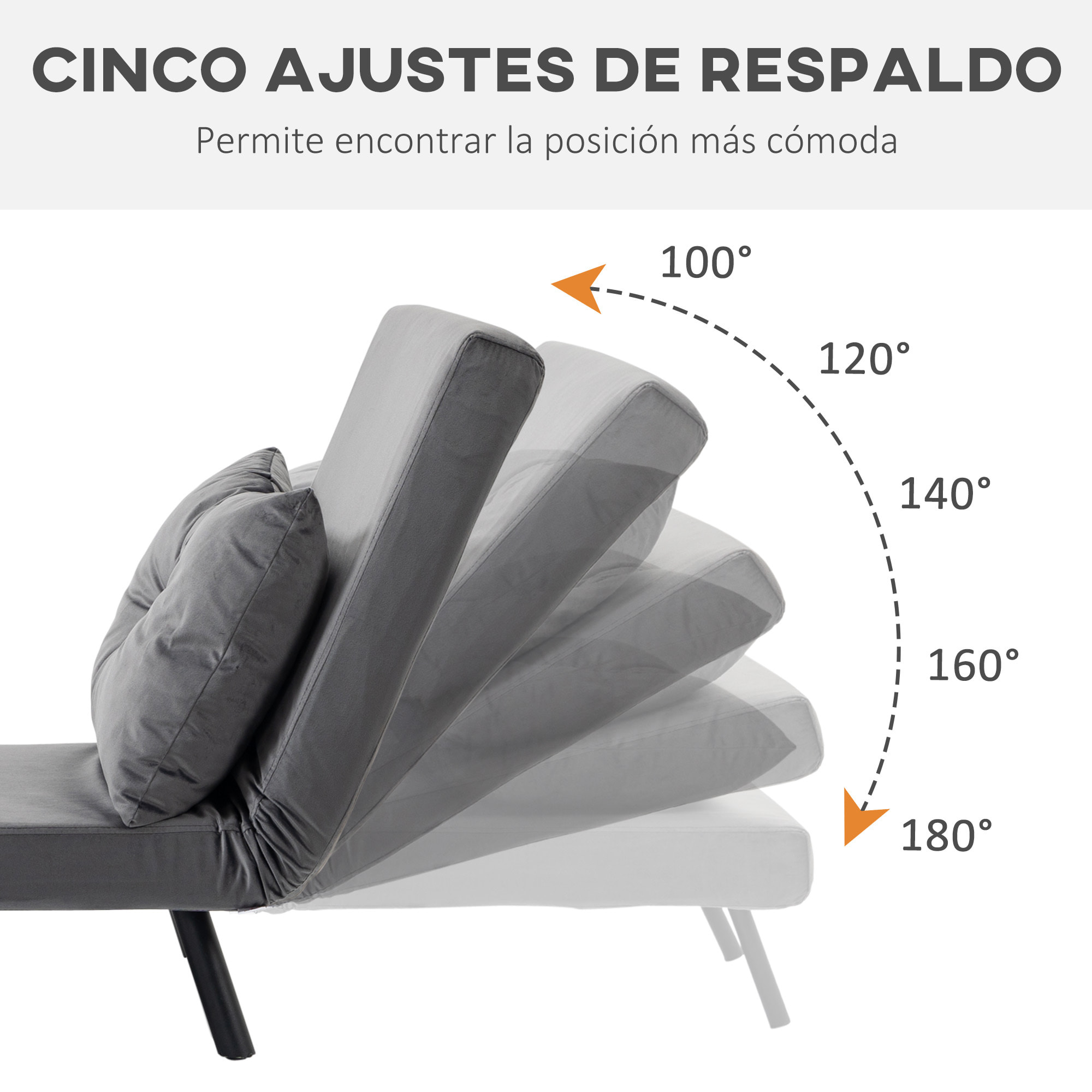 Sofá Cama Individual Plegable Silla Cama Convertible 3 en 1 con Respaldo Ajustable de 5 Niveles y Almohada Acolchada para Oficina Dormitorio Salón Carga 120 kg 63x73x81 cm Gris