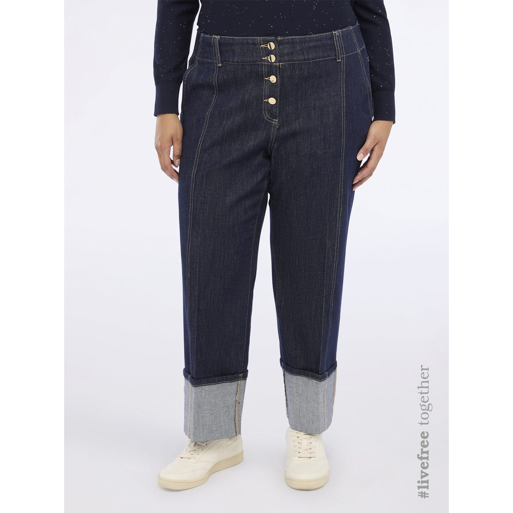 Fiorella Rubino - Jeans cropped con maxi risvolto - Blu