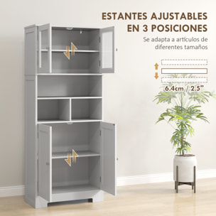 Alacena de Cocina Mueble Auxiliar de Cocina Aparador Alto con 2 Puertas de Vidrio Estantes Ajustables y Compartimentos Abiertos 60x30x145,5 cm Blanco