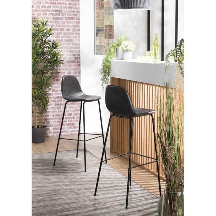 AUGUSTIN - Lot de 2 tabourets de bar John noir hauteur d'assise 80cm