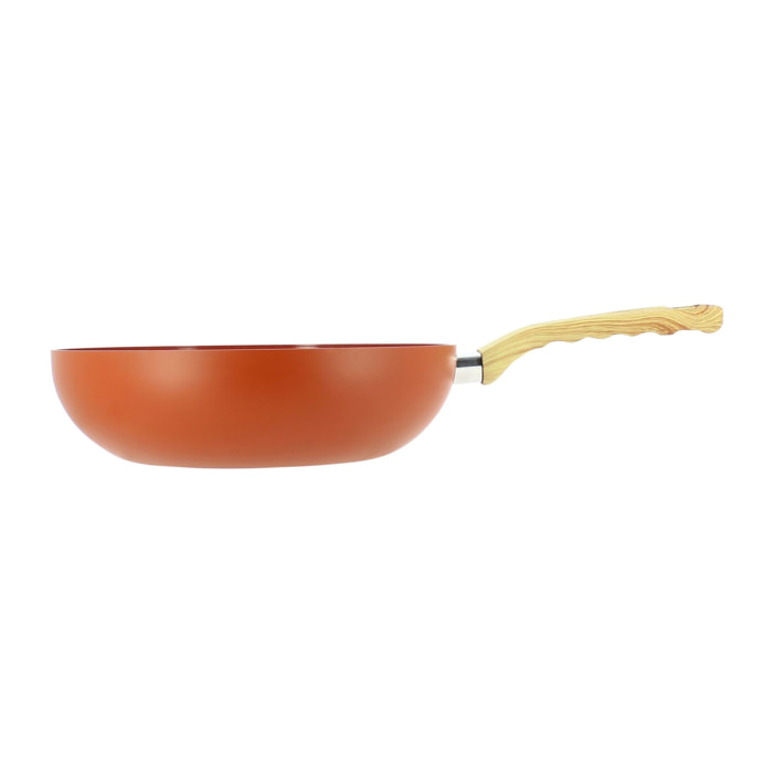 Wok 28cm en aluminium recyclé brique - tous feux COLORAMA