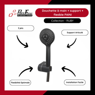 Mitigeur bain douche thermostatique PAINI Ruby + Minikit douchette 3 jets rond Ruby + Colonnettes Noir mat