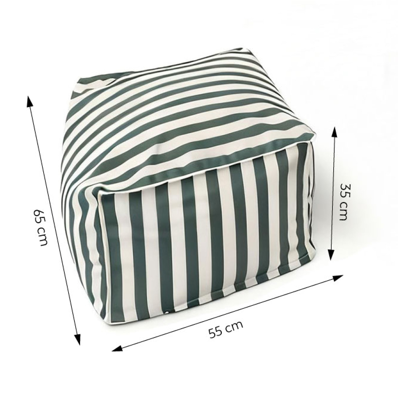 BOLOGNE Pouf d’extérieur rayé vert déperlant et - 55x65x35 cm