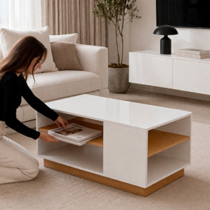 Tavolino Soggiorno Living Moderno Da Caffè Ripiano Porta Riviste Vano Giorno Multiuso Arredo Elegante Funzionale 100 x 45.5 x 60 Cm Bianco E Rovere