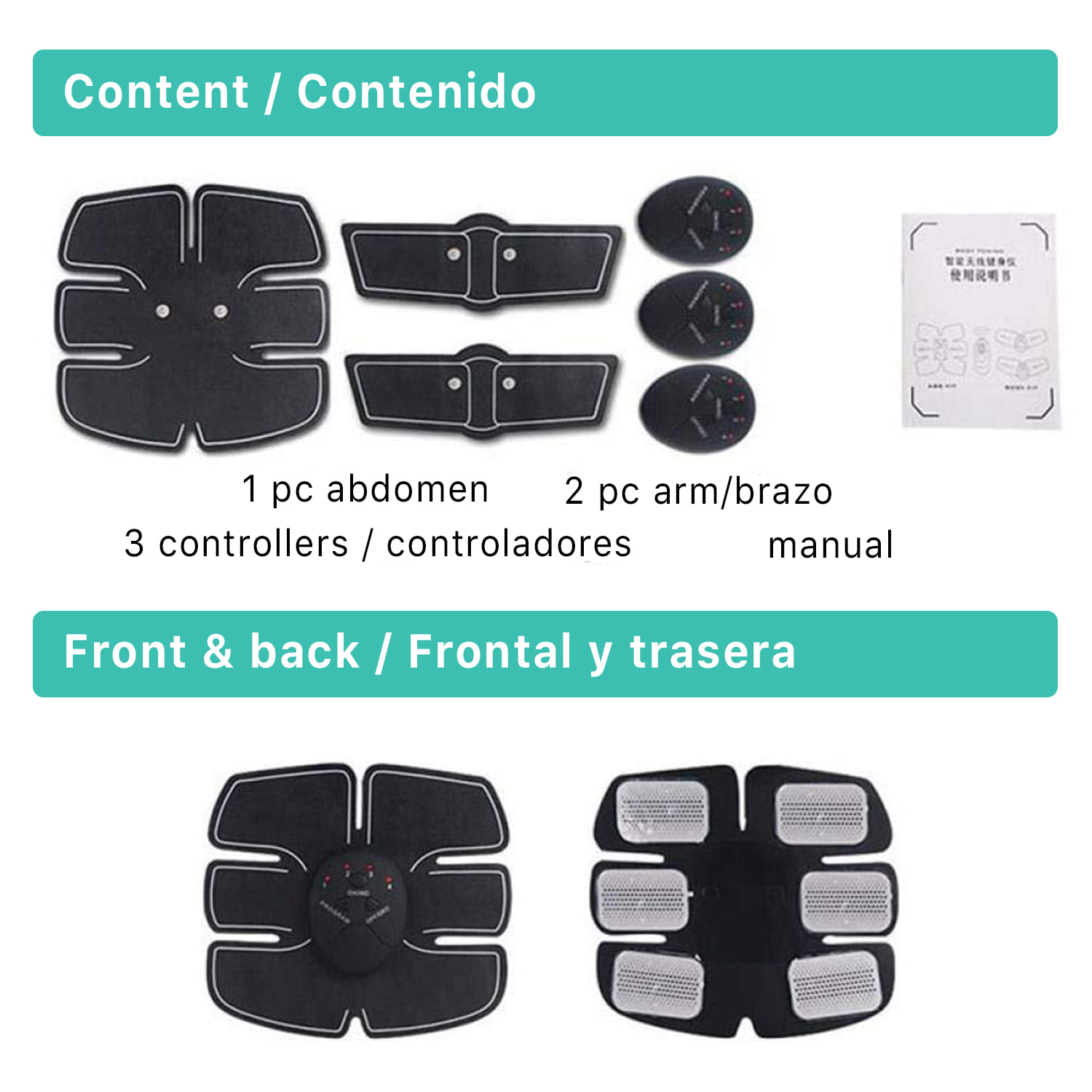 DAM Elettrostimolatore muscolare per addominali, gambe, braccia. Cintura stimolatore tonificante massaggiatore elettrico, funzionante a batteria. 20x3x22cm. Colore nero