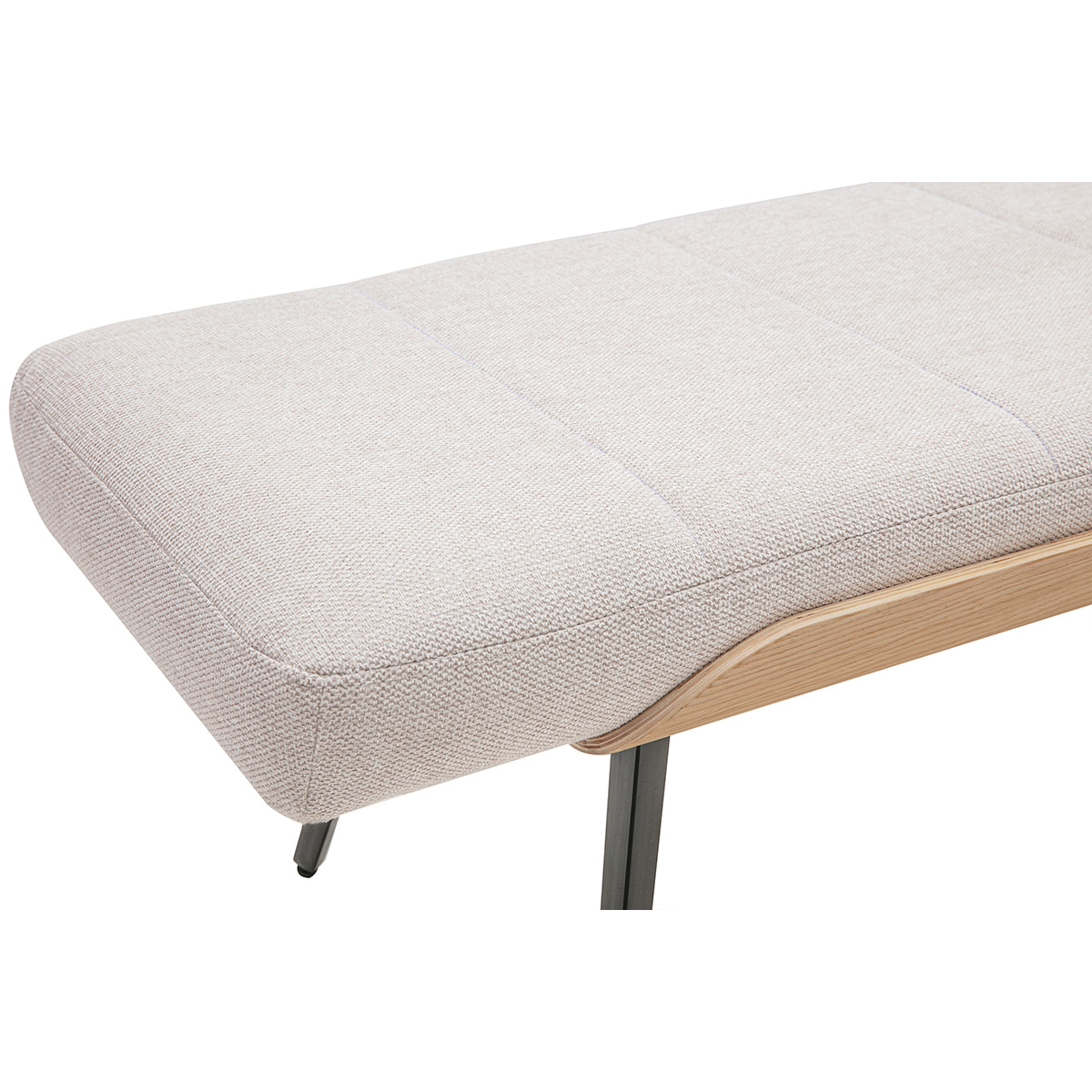 Banc en tissu effet velours texturé beige, bois clair et métal noir L123 cm ELIOR
