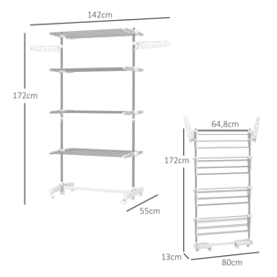 Séchoir à linge étendoir pliable ailes latérales sur 4 niveaux