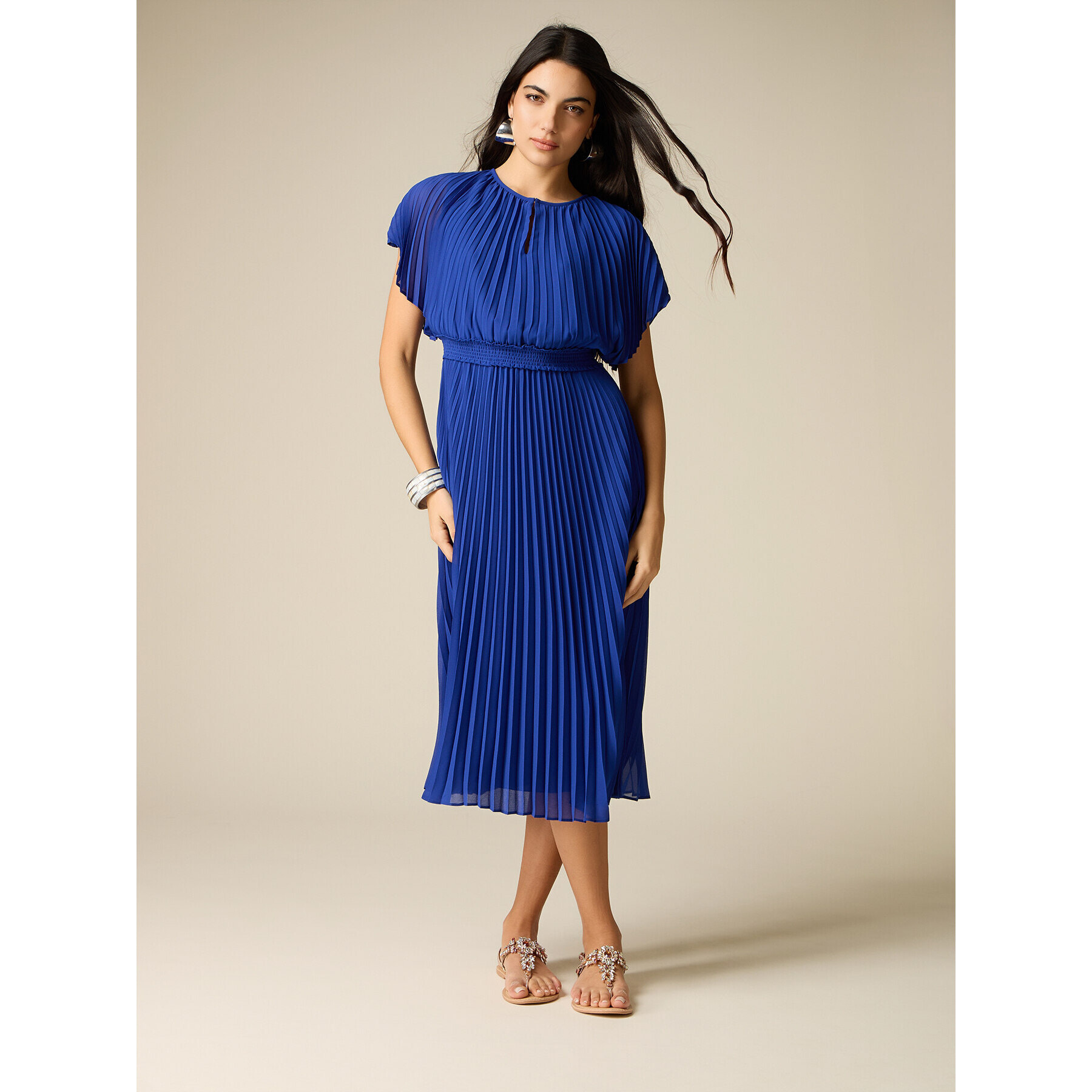 Oltre - Vestito midi in georgette plissé - Blu