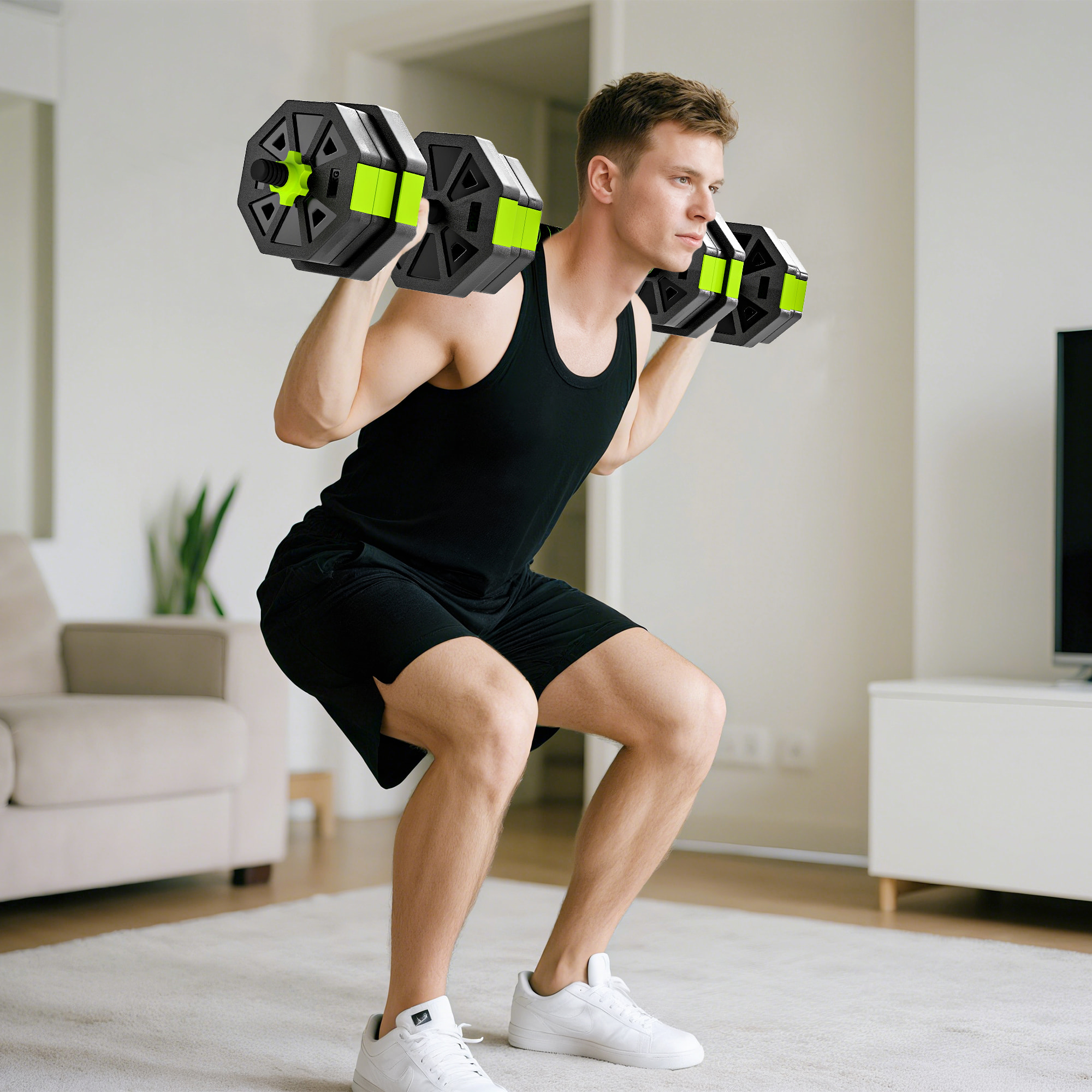 Juego de Mancuernas Ajustables, 6 en 1, 20kg, Juego de Pesas Utilizado como Kettlebell, Barra, Mancuernas o Soporte para Flexiones, Equipo para Hombres y Mujeres, Gimnasio en Casa