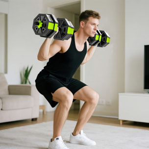 Juego de Mancuernas Ajustables, 6 en 1, 20kg, Juego de Pesas Utilizado como Kettlebell, Barra, Mancuernas o Soporte para Flexiones, Equipo para Hombres y Mujeres, Gimnasio en Casa