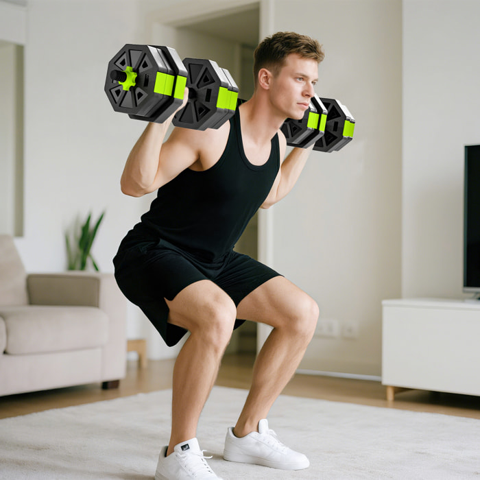 Juego de Mancuernas Ajustables, 6 en 1, 20kg, Juego de Pesas Utilizado como Kettlebell, Barra, Mancuernas o Soporte para Flexiones, Equipo para Hombres y Mujeres, Gimnasio en Casa