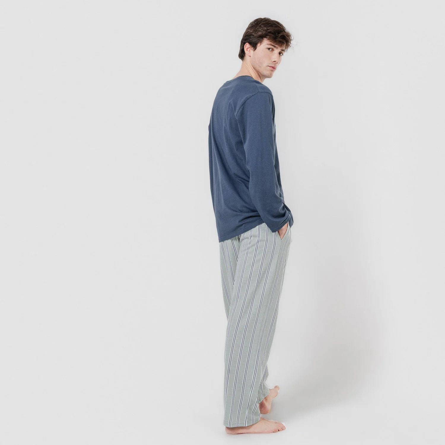 Pigiama lungo in cotone revilla, blu navy