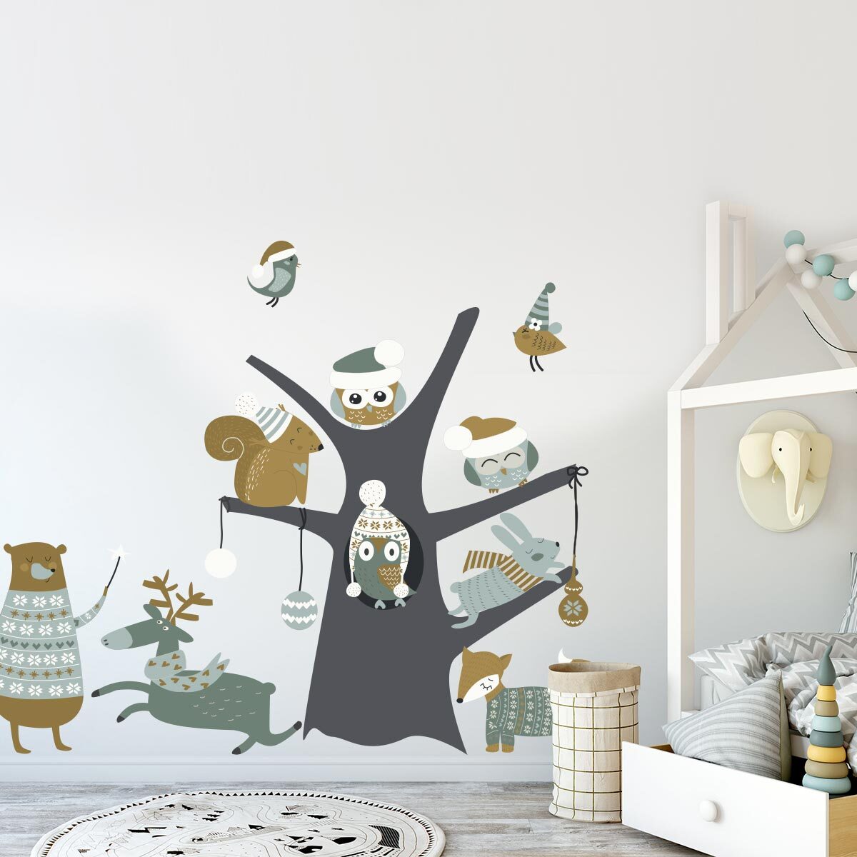 Sticker Noël l'arbre magique des animaux des bois - Autocollants stickers adhésifs noël - décoration fêtes