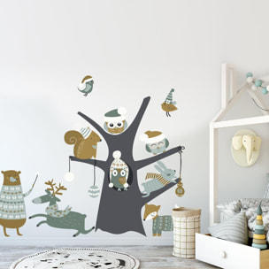 Sticker Noël l'arbre magique des animaux des bois - Autocollants stickers adhésifs noël - décoration fêtes